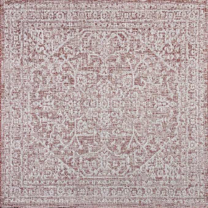 JONATHAN Y Boho Medallion Indoor Outdoor Square Area Rug 4X4 Red/Taupe - Image 8