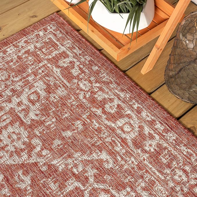 JONATHAN Y Boho Medallion Indoor Outdoor Square Area Rug 9X9 Red/Taupe - Image 7