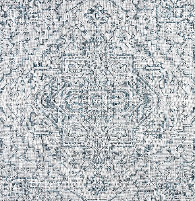 JONATHAN Y Boho Medallion Indoor Outdoor Square Area Rug 4X4 Teal/Gray - Image 8