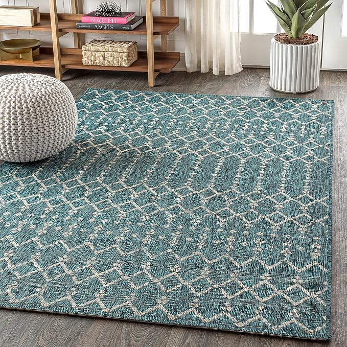 JONATHAN Y Moroccan Geometric Indoor Outdoor Area Rug 4X6 Teal/Gray, Ourika - Image 4
