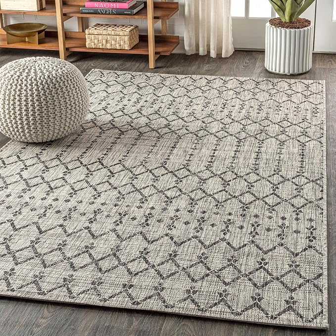 JONATHAN Y Moroccan Geometric Indoor Outdoor Area Rug 3X5 Light Gray/Black - Image 3