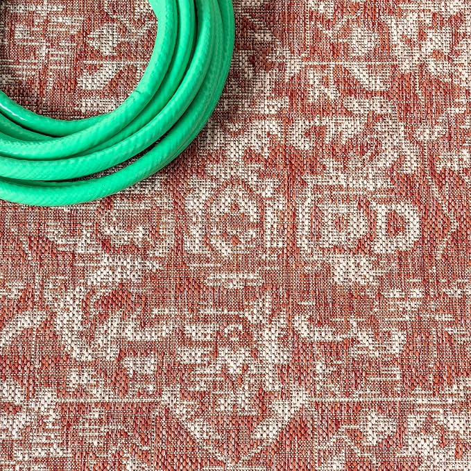 JONATHAN Y Boho Medallion Indoor Outdoor Square Area Rug 5X5 Red/Taupe - Image 4